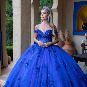 New Off Shoulder Glitter Embellished Quinceanera Gown w/ Lace Up Back GL3521